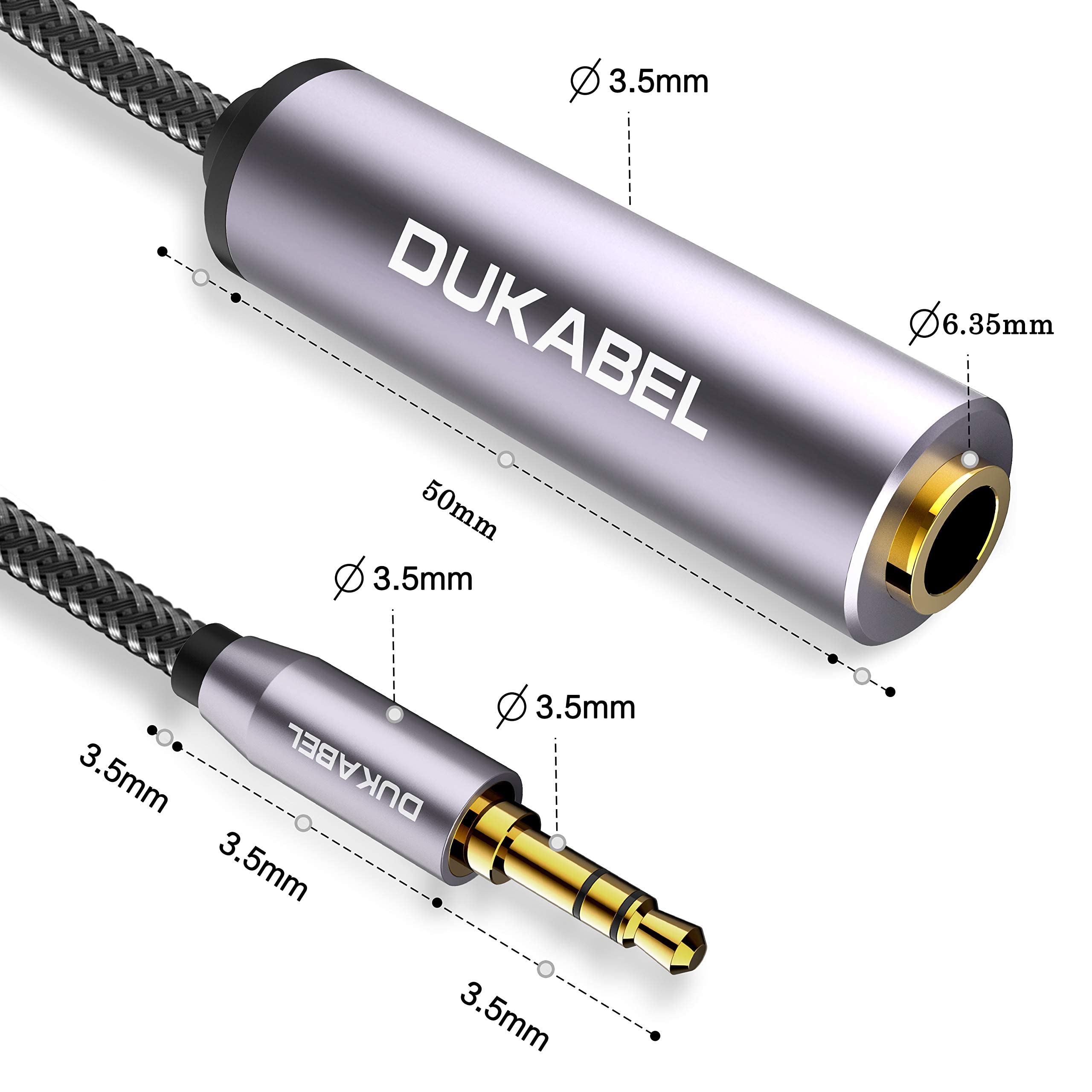 DUKABEL 1/4 to 3.5mm Adapter, 1/4 Inch Female to 3.5mm Male Headphone Adapter, TopSeries 6.35mm to 3.5mm Mini Stereo Adapter for Headphone, Guiter, Amp etc. - 30CM/12 inch