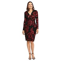 London Times Women's Surplice Ruffle Cascade Wrap Metallic Long Sleeve Cocktail Occasion Guest of Event