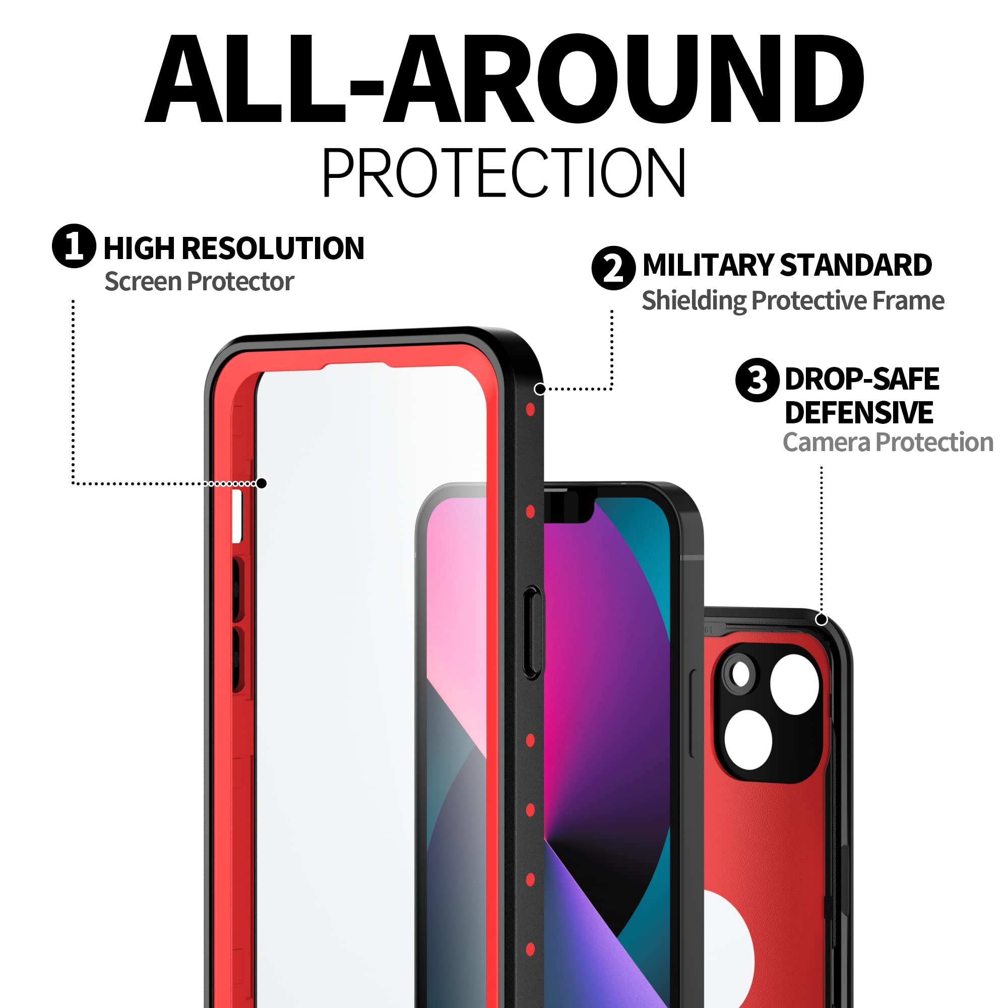 for Apple iPhone 13 Mini Waterproof Case, BEASTEK NRE Series, Shockproof Underwater IP68 Case, with Built-in Screen Protector Full Body Rugged Protective Cover, for iPhone 13 Mini 5.4 inch (Red)