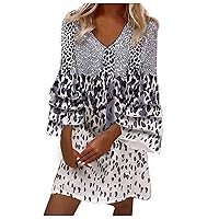 Women's Fashion 3/4 Tiered Ruffle Bell Sleeve V Neck Mini Dress Elegant Cocktail Party Wedding Guest Dresses Plus Size