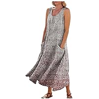 Summer Dresses for Women 2024 Flowy Maxi A-Line Tank Dress Casual Boho Floral Sleeveless Beach Sundress with