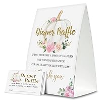 Diaper Raffle Tickets For Baby Shower, Pumpkin Floral Themed Cards, Party Favors For Baby Showers Game Cards , 1 Sign & 50 Cards Per Pack – (011-niaobu)