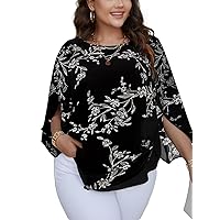 Plus Size Blouses for Women Summer Batwing Sleeve Chiffon Tunic Tops Dressy Scoop Neck Casual Loose Flowy Shirts