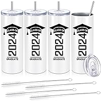 Patelai 4 Sets Graduation Gifts Class of 2024 Graduate Tumbler Graduation Gifts for Her, Him, Daughter, Son, Friends, Graduates, Graduation Water Bottle Travel Mug with Lid Straw Brush (White)