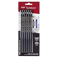 Tombow 61107 MONO J Drawing Pencil Set with Eraser, 6-Pack. Extra-Refined Graphite Pencil Set With Tombow MONO Eraser