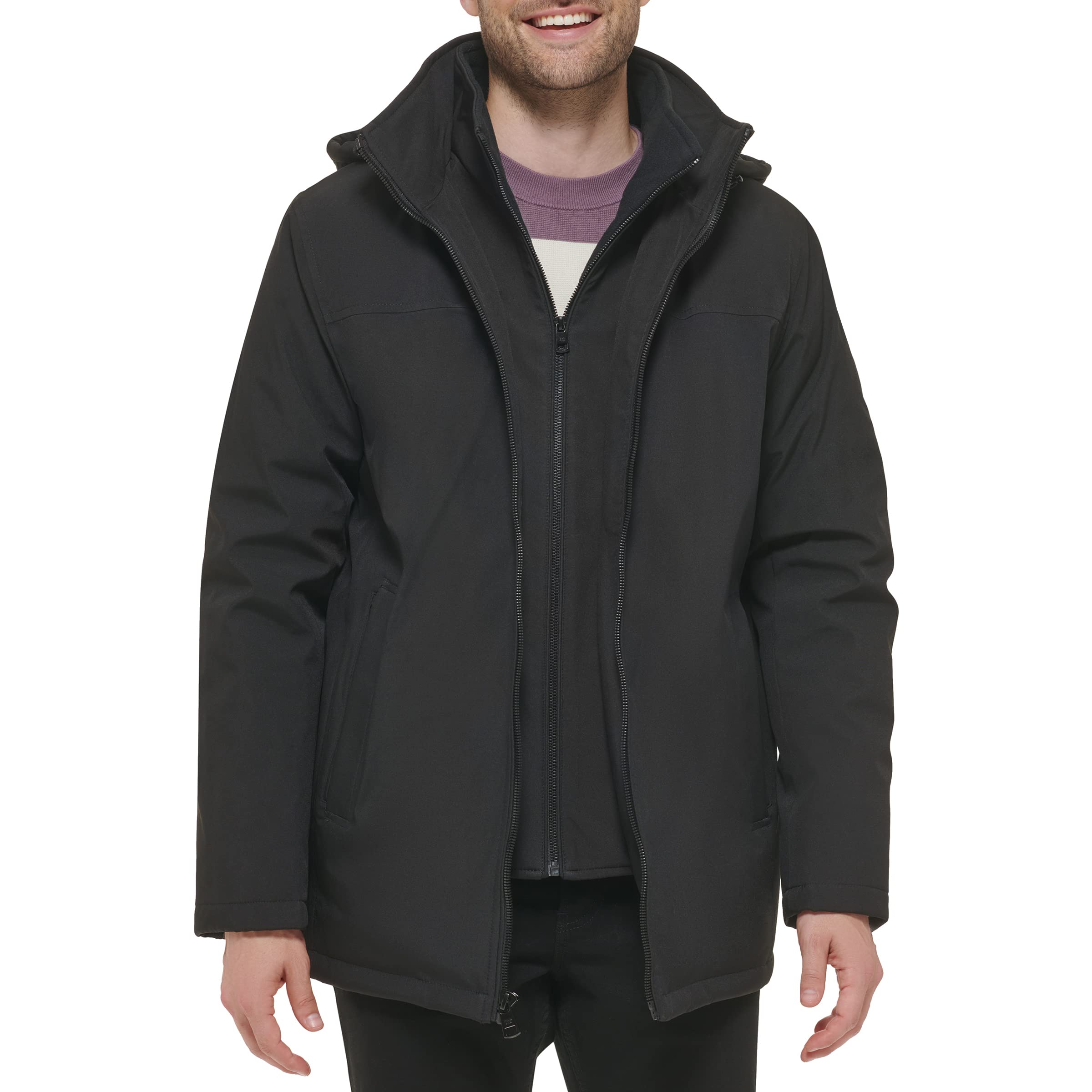 Calvin Klein Men’s Water and Wind Resistant Hooded Coat from Fall Into Winter