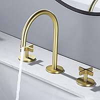 Brushed Gold Bathroom Faucet, Indare 8-Inch Brass Widespread Bathroom Sink Faucet 3 Holes with Copper Pop-Up Drain & Supply Lines, 110101-BG