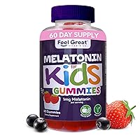 Feel Great Kids Melatonin Gummy | Strawberry Flavored Melatonin Gummies Kids | 1 MG of Melatonin Sleep Aid for Kids | Vegan Gummies | 60 Day Supply