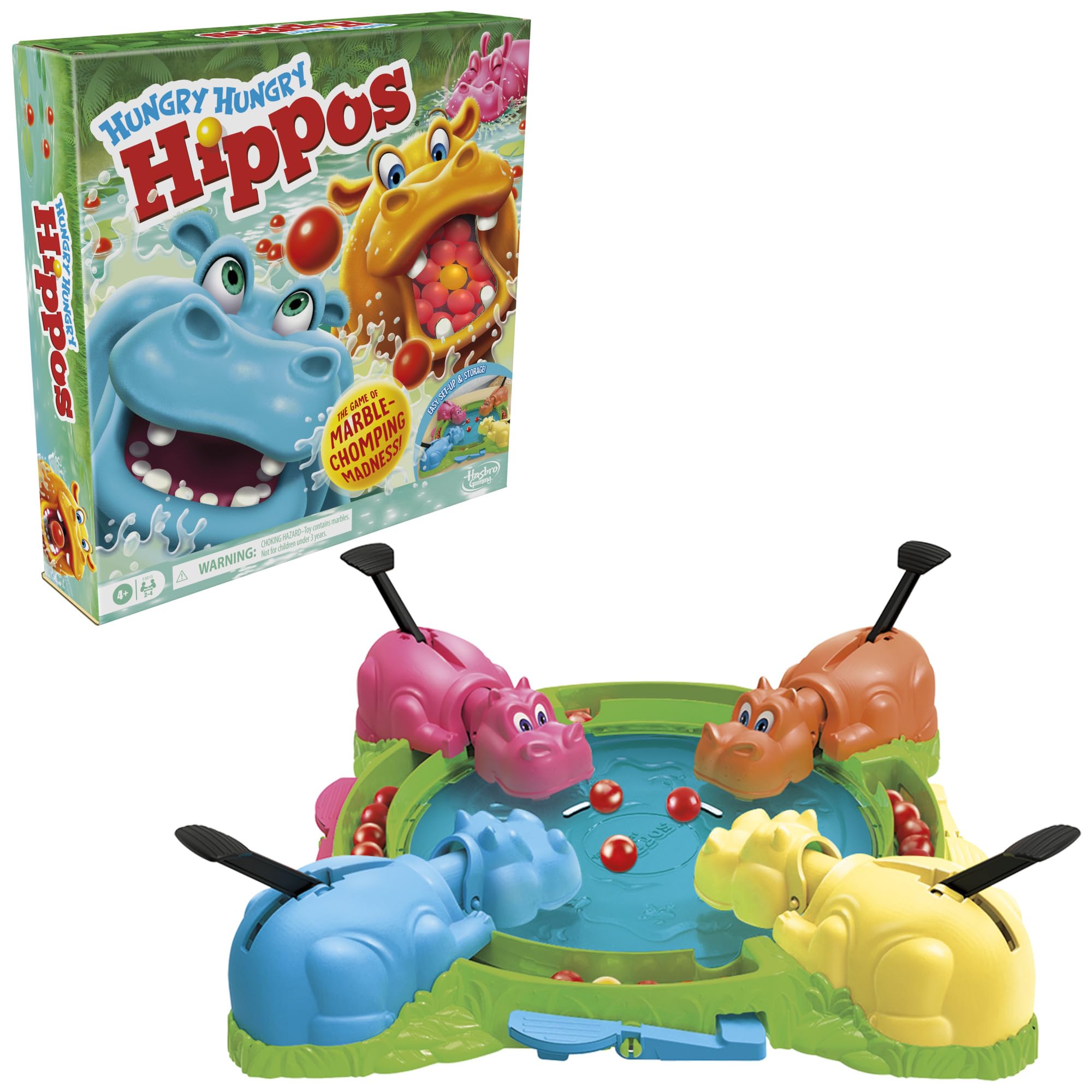 Hungry Hungry Hippos Game for Preschoolers | Instant Marble Relaunch, Easy Set-Up & Storage| Ages 4 and Up | 2 to 4 Players | Kids Games