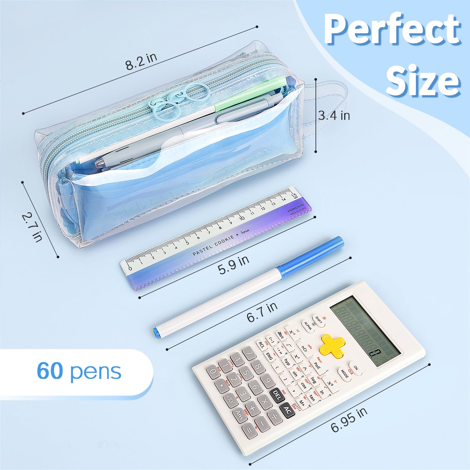 Sooez Clear Pencil Pouch, Large Clear Pen Bag Pencil Case with Zipper, Cute  Marker Pouch Wide-Opening, Compact Stationery Organizer, Transparent