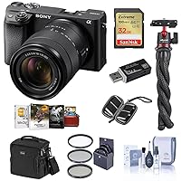 Sony Alpha a6400 Mirrorless Digital Camera with 18-135mm Lens - Bundle with Shoulder Bag, 64GB SD Card, Cleaning Kit, SD Card Case, Tripod, Corel PC Software Kit, and More (16 Items)