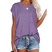 JOELLYUS Womens Summer Top Casual Tank Tops Cap Sleeve T Shirts Basic Tees with Pocket Loose Fit Blouses