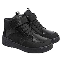 Unisex-Child Boots for Toddlers Little Kids and Big Kids with Hook and Loop and Lace-Up Closure Fashion Sneakers Leather School Boots Black