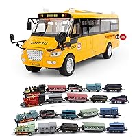 CORPER TOYS School Bus Toy Mini Train Toy Set, 4 Packs (24 PDie Cast Vehicles Pull Back Yellow Bus Model Train Playset for 3 4 5 6 Year Old Boys Girls