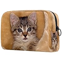 Travel Makeup Bag Big Eyes Cute Kitten Cosmetic Bag Oxford Cloth Makeup Bag Toiletry Bag For Women And Girls 7.3x3x5.1in