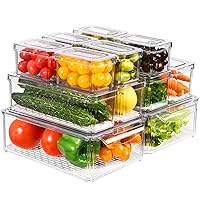 Moretoes 12pcs Fridge Organizer with Lids, Clear Stackable Refrigerator Organizer Bins with 6 Liners, BPA-Free Produce Fruit Storage Containers and Plastic Pantry Organization for Food, Vegetable