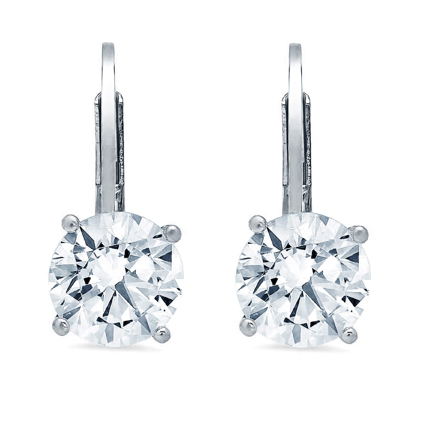 2.0 ct Round Cut ideal VVS1 Conflict Free Gemstone Solitaire Genuine Moissanite Designer Lever back Drop Dangle Earrings Solid 14k White Gold