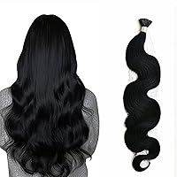Itip Hair Extensions 20 Inch Wavy Hair Extensions Real Human Hair Cold Fusion Hair Extensions Color #1 Jet Black Pre Bonded Extensions Black I Tips 40g 50s Per Pack Salon Hair
