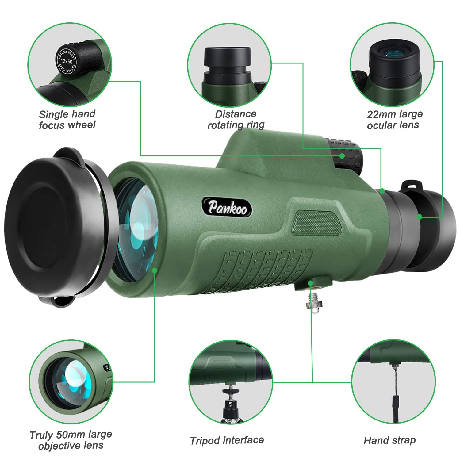 12x50 Monocular Telescope for Adults with Smartphone Adapter Tripod Hand Strap, Lightweight High Power BAK-4 Prism & FMC Lens Monoculars for Bird Watching Hunting Camping Hiking Travel Scenery