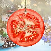 Merry Christmas Fruit Pattern Tomato Ceramic Ornament Christian Ornaments Home Decor Double Sides Printed Vintage Ornaments with Gold String for Christmas Tree Decoration Xmas Party Decorations 3
