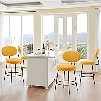 COLAMY Bar Stools Set of 4, Counter Height Bar Stools, 24 Inch Upholstered Fabric Barstools with Backs and Metal Legs, Mid Century Modern Bar Stools for Kitchen Island Dining Room Bar Shops, Yellow