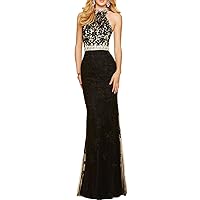 Illusion Top Beaded Sash Sexy Black Mermaid Lace Evening Dresses Party Gown