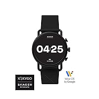 Skagen Connected Falster 3 Gen 5 Stainless Steel and Silicone Touchscreen Smartwatch, Color: Black (Model: SKT5202)