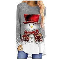 Womens Christmas Tunic Tops Xmas Snowman Graphic Shirts Flowy Long Sleeve Blouse Plus Size Swing Tunics for Leggings