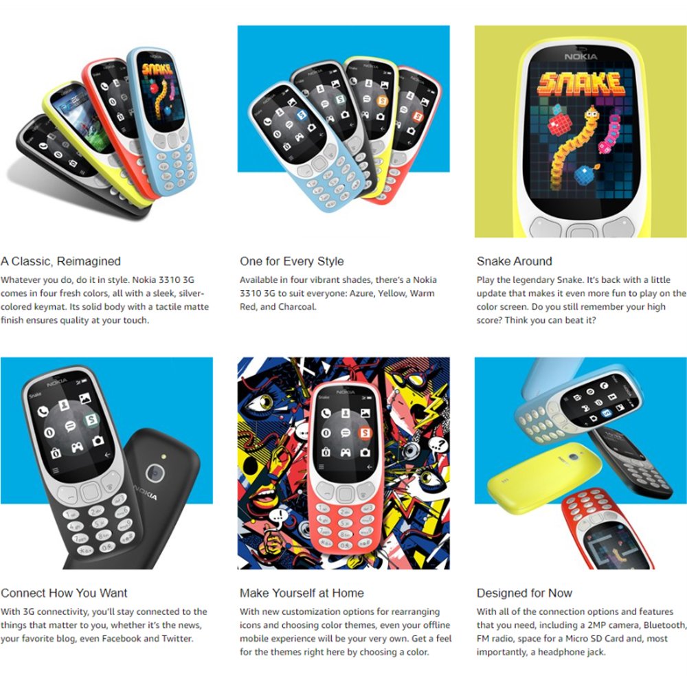 Nokia Mobile 3310 3G - Unlocked Single SIM Feature Phone (AT&T/T-Mobile/MetroPCS/Cricket/Mint) - 2.4