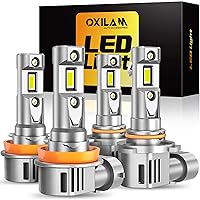 OXILAM H11 9005 LED Light Bulbs Combo 600% Brighter 40000 Lumens 6500K Cool White Light, 1:1 Mini Size 9005/HB3 H11/H9/H8 DRL Fog Light Halogen Replacement, Pack of 4