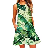 Women Sleeveless Floral Dress Summer Boho Beach Tank Dress Casual Flowy Ruffle Sundress Vacation 2024 Fashion Spring