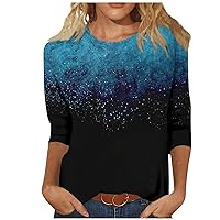 Shirts for Women Trendy Summer, Women's Fashion Casual Three Quarter Sleeve Print Round Neck Pullover Top Blouse