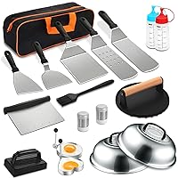 19PCS Griddle Accessories Kit, Stainless Steel Flat Top Grill Accessories Set for Blackstone and Camp Chef, Grill Spatula Set with Enlarged Spatulas, Basting Cover, Scraper for Outdoor Barbecue