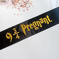 9 3/4 Pregnant Parry Hotter Themed Baby Shower Sash, Witch or Wizard Gender Reveal Mommy to Be Sash, HP Welcome Baby Muggle Party Decorations and Supplies (Black and Gold)
