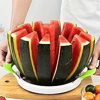 Extra Large Watermelon Slicer Cutter Comfort Silicone Handle Stainless Steel Round Divider for Cantaloup Melon,Pineapple,Honeydew,Cutting Slicing Kitchen Tools