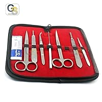 7PCS Elementary KIT Stainless Steel Tools,Zippered CASE,Used for Middleschool & HIGH School,Biology LAB Anatomy Medic Student with Scalpel Knife Handle Blades