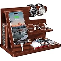 Wood Phone Docking Station - Nightstand Organizer for Cell Phone, Watch, Wallet - Birthday Gift for Dad or Husband