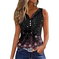 Womens Tank Tops V Neck Button Sleeveless Shirts Dressy Cute Tank Tops for Women Casual Holiday Top