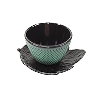 1 Black Leaf Teacup Saucer + 1 Green Polka Dot Hobnail Japanese Cast Iron Tea Cup Teacup ~ We Pay Your Sales Tax