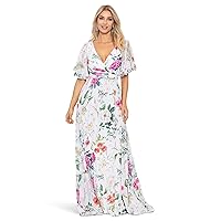 Betsy & Adam Long Floral Flare Sleeve Dress Ivory/Multi 10