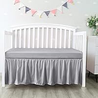 Crib Bed Skirt Grey 4 Sides Pleated Dust Ruffle Bed Skirt, Adjustable Nursery Crib Bedding for Baby Girls or Baby Boys, Fit All Standard Crib Toddler Bed Skirts Machine Wash