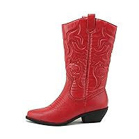 Soda Reno Women Western Cowboy Pointed Toe Knee High Pull On Tabs Boots (Red, US Footwear Size System, Adult, Women, Numeric, Medium, 6.5)