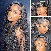 13x4 Water Wave Lace Front Wigs Human Hair 180% Density Water Wave Frontal Wigs Human Hair HD Curly Lace Frontal Glueless Wigs for Women Wet and Wavy Wigs Human Hair Pre Plucked Natural Color 32 Inch