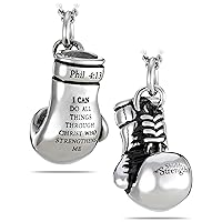 Shields of Strength Women's Gold Plated or Stainless Steel Boxing Glove Pendant Necklace-Phil 4:13 Bible Verse Christian Faith Jewelry Gift Fighter Boxer