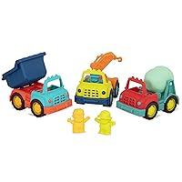 Happy Cruisers- Construction Truck Set – Dump Truck, Cement Mixer & Crane – Mini Toy Trucks & Characters – Toy Trucks for Toddlers, Kids – 12 Months +