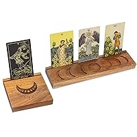 Wooden Tarot Card Holder with Moon Phase, Witchy Stand for Oracle Lenormand Meditation, Display Daily Affirmation Cards Tarot Reading Accessories Pagan Altar Wiccan Decoration Supplies