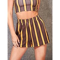 Women's Shorts Striped Print Shorts Shorts for Women (Color : Multicolor, Size : Large)