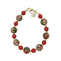 Spring Red Simulated Pearl with Cloisonne bead luxury gold keepsake baby girl bracelet (B1705)