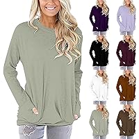 XHRBSI Women's Fall Tops 2023 Crewneck Trendy Casual Long Sleeve T Shirts Loose Chiffon Solid Color Blouses Basic Tee Tops