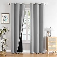 ChrisDowa 100% Blackout Curtains for Bedroom with Black Liner, 2 Thick Layers Total Blackout Thermal Insulated Grommet Window Curtains 84 Inch Long 2 Panels Set (Light Grey, 42 x 84 Inch)